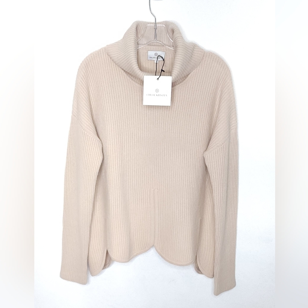 NWT $398 Chloe Kristyn Mink Anna Scalloped Sweater Café Au Lait Size XL